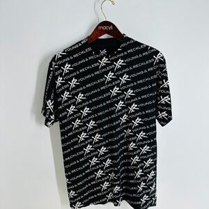 Vtg Y2K Style Young & Reckless Crew Neck Monogram  T-Shirt‎ Black White Size M